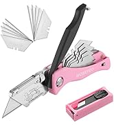 WORKPRO Folding Utility Knife, Quick Change Box Cutter, Pink Razor Knife for Cartons, Cardboard, ...