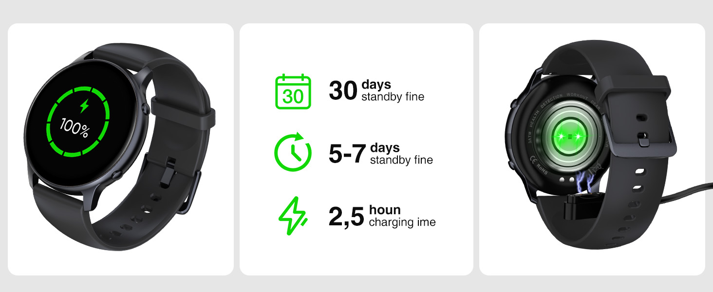 30 Days Standby Time 5-7 Days Normal Use 2 Hours Charging Time