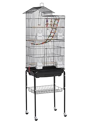 大型鳥かご ブラック Amazon | Yaheetech 鳥かご 鳥ケージ スタンド付き 46x35.5x158