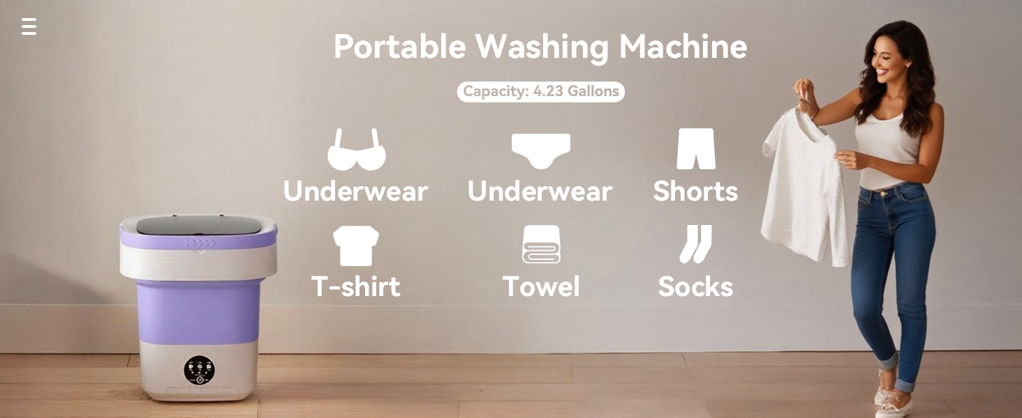 Portable Washing Machine,16L Small Washer with Spin Drainage Basket, 3 Modes Deep Cleaning Suitable for Underwear, Socks, Baby Clothes, Foldable Design Ideal for Apartments, Hotels, RV 22 Portable Washing Machine