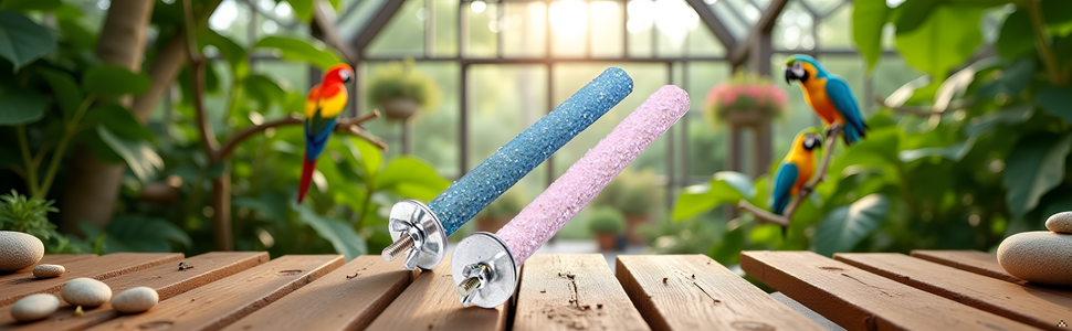 A cozy bird cage filled with wooden perches and toys, creating a natural and engaging environment fo