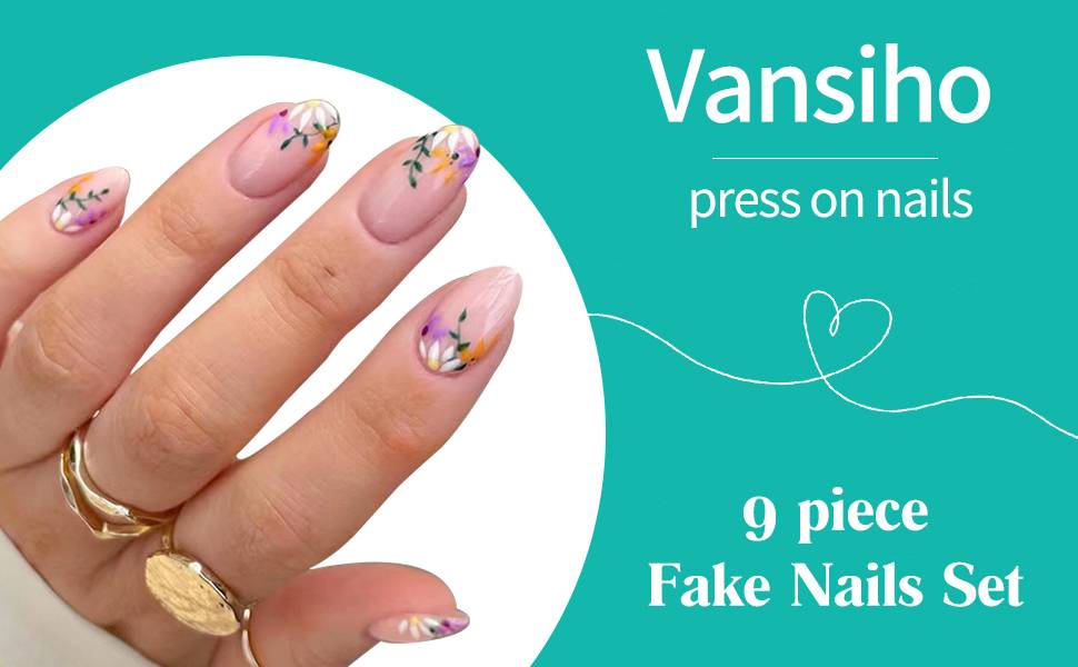 9 Packs (216 Pcs) Press on Nails Medium and Short, Vansiho