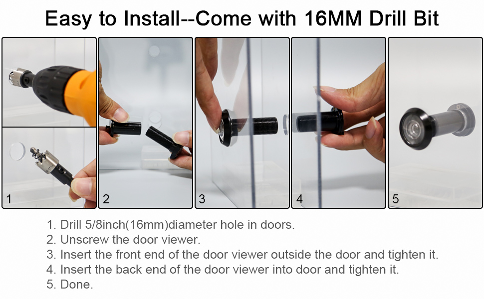 HOJLKLD Door Viewer Peephole 200 Degree Zinc Alloy with 16mm/0.63inch