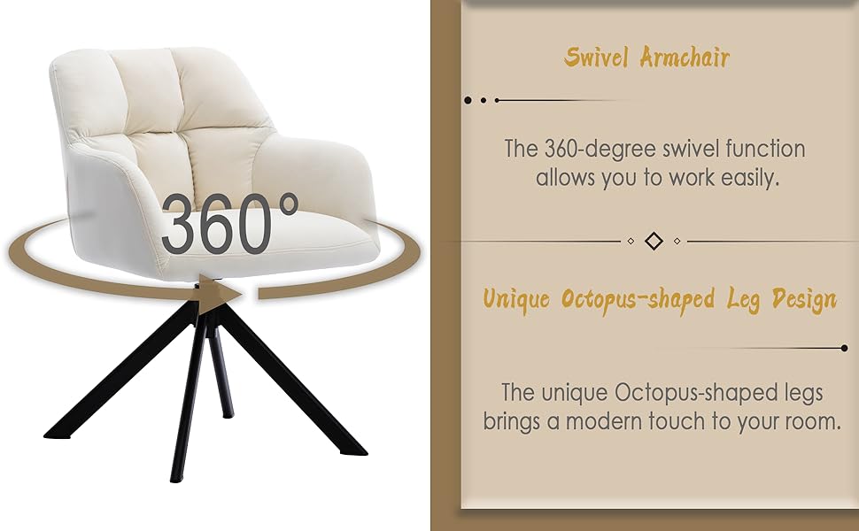 Desk Chair Modern Swivel Task Chair Without Wheels For Bedroom Home Office, Velvet, White 12 1
