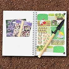 Garden Planner, Journal log & Notebook- Gardening Journal Pretty Garden Themed Cover Design, A5 Spiral Bound 128 Themed Pages, Double Pocket and Elastic Closure 13 inside back pocket