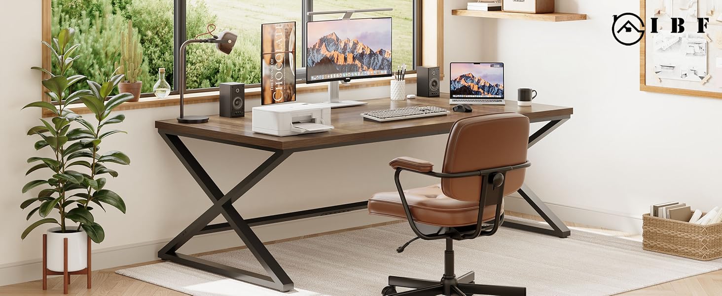 IBF Wood Large Computer Desk, 70.8” Long Home Office Desk for Two Person
