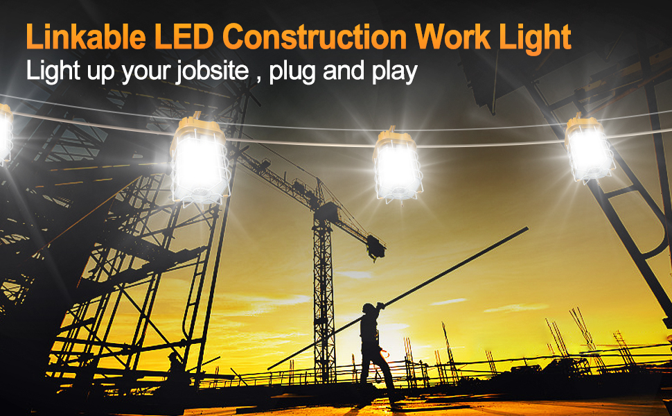 LED Temporary Work Light 5000K, Linkable LED Construction Work Light