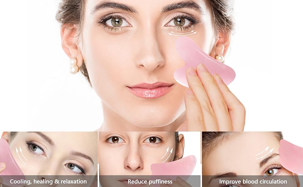 Mina Heal Rose Quartz Gua Sha Facial Massager Tools, Gua Sha Facial