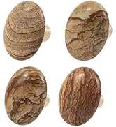 Rockcloud Natural Picture Jasper Crystal Stone Knob Drawer with Screws, Oval Rough Gemstone Pull ...