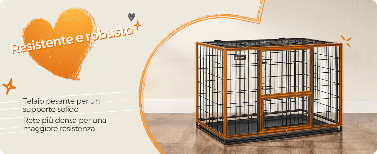 Songmics FEANDREA Gabbia Per Cani Pesanti, Casetta Per Animali Domestici, 107 X 70 X 74,9 Cm, Per Cani Di Taglia Grande E Media, Anti-fuga, Doppio Sportello Rimovibile 13 Resistente e robusto