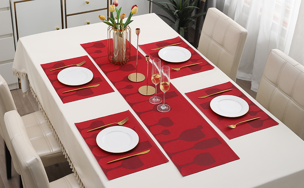 Buy HOKIPO PVC Placemats with Runner for Dining Table 4 Seater (AR2358