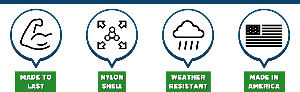 made domestically in the usa weather resistant nylon extior shell for increased protection