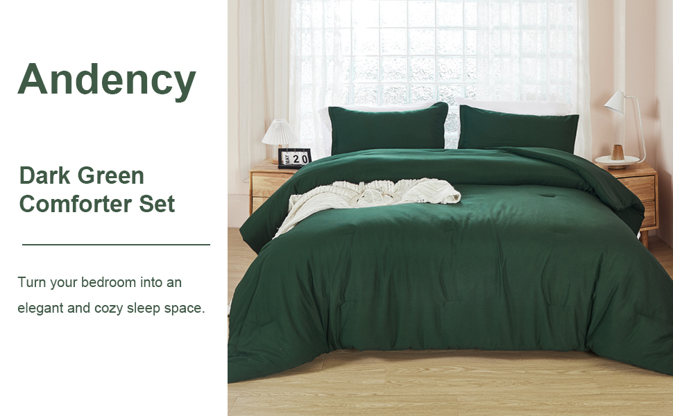 Andency Dark Green California King Comforter Set, 3 Pieces