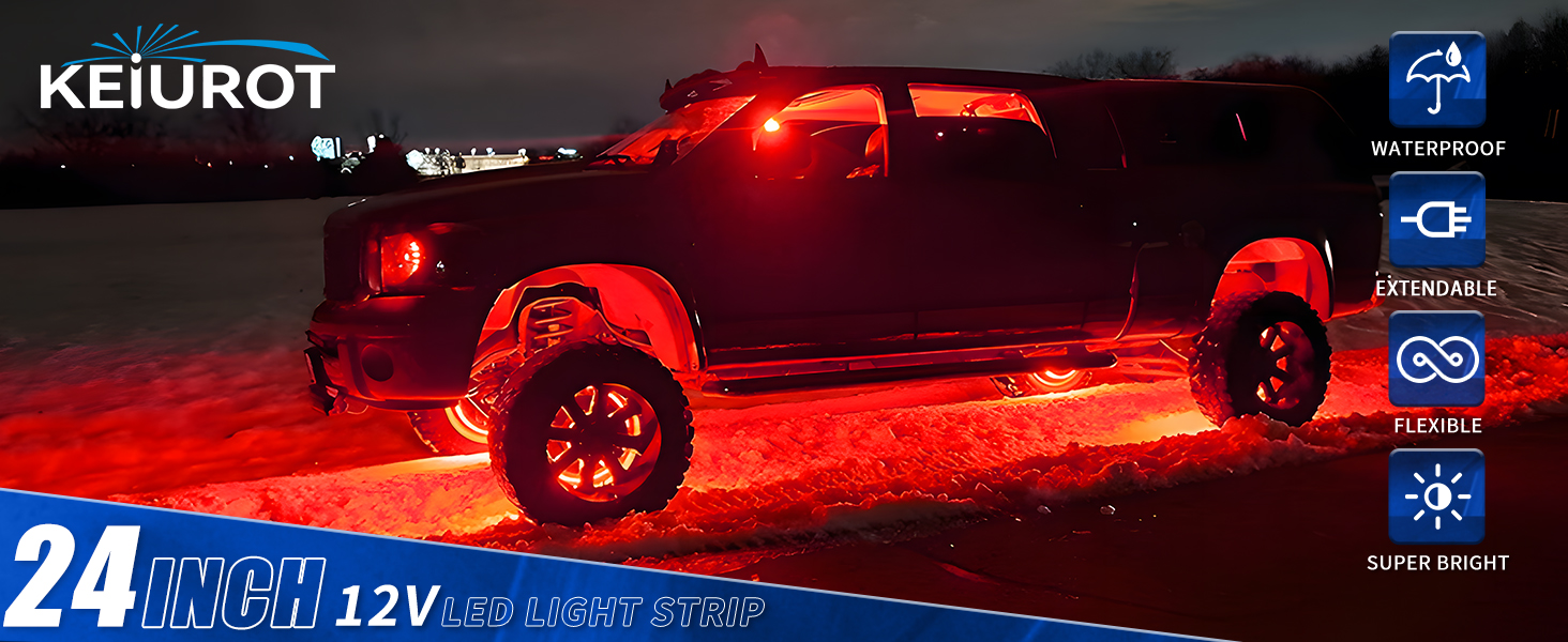 Car Led Strip Lights 24" Connectable Red Led Light Strips for Cars