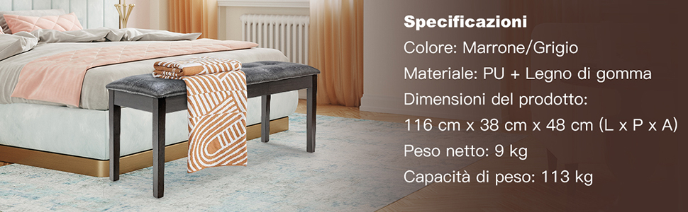 COSTWAY Panca Panchetta Per Pianoforte 2 Posti, In Legno E Similpelle, Stabile E Comodo, 117 X 40 X 50 Cm (Marrone) 14 2