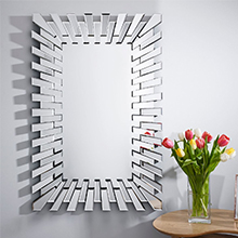 Starburst rectangular wall mirror with starburst mirrored frame