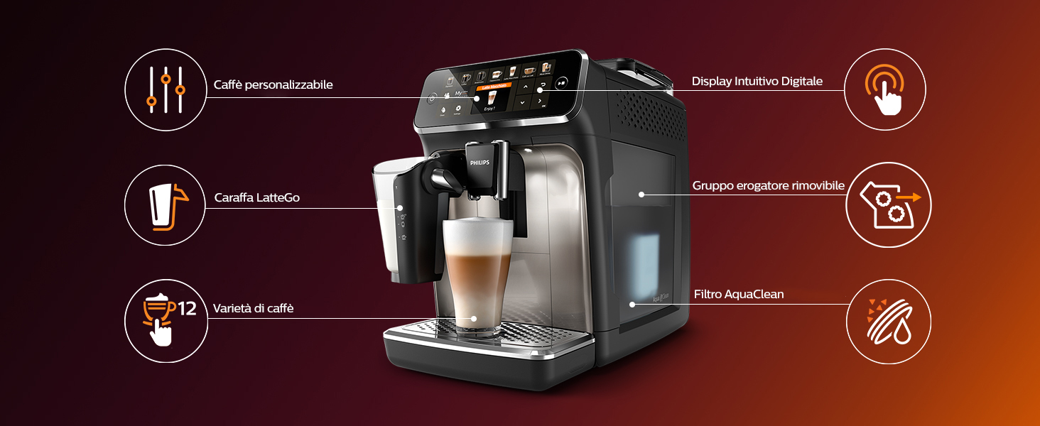 Philips Serie 5400 LatteGo EP5447/90 Macchina da caffè automatica con macine in ceramica e