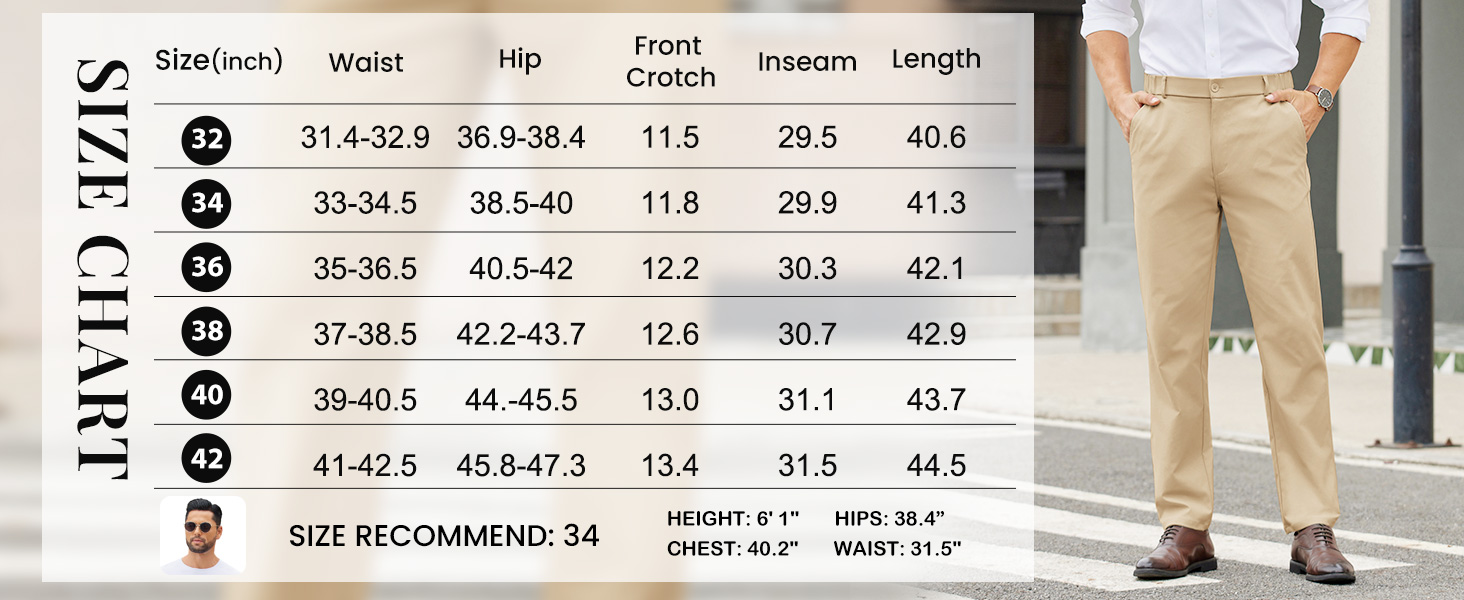 COOFANDY Mens Casual Pants Expandable Waistband Slim Fit Chinos Trousers Straight Fit Dress Pants