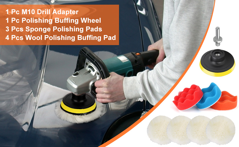 8 Pcs Drill Polishing Pad Kit, 4 Pcs 3 Inch Wool Buffing