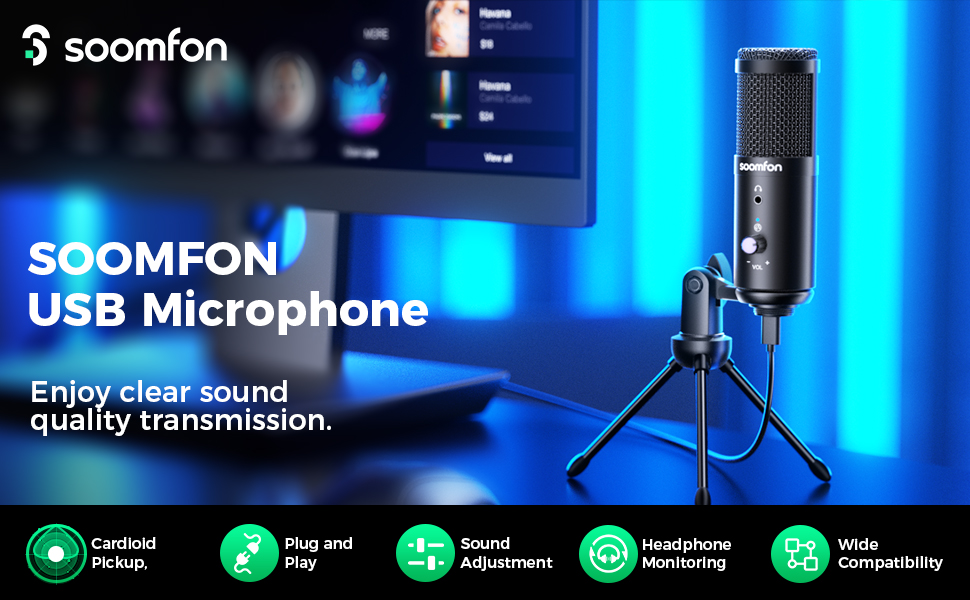 SOOMFON USB Condenser Microphone, Streaming PC Microphone