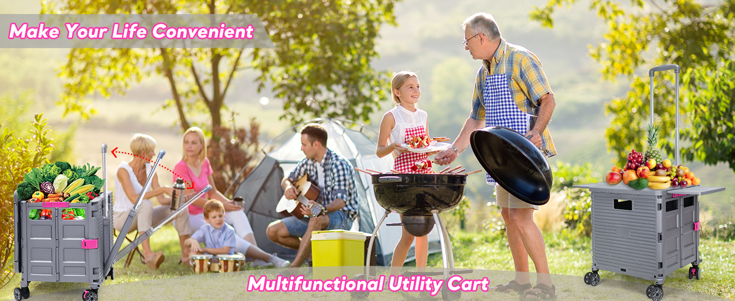 Multifunctional Folding Utility Cart Rolling Crate on Wheels for Move Shop Laundry Grocery