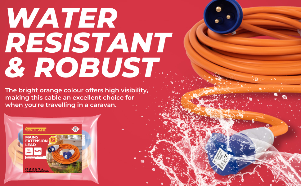 GADLANE 10M Extension Lead Heavy Duty Caravan Hook Up Cable, 16 Amp