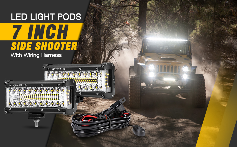 BUNKER INDUST 7inch LED Light Bar, 2 Pcs Side Shooter LED Light Pods