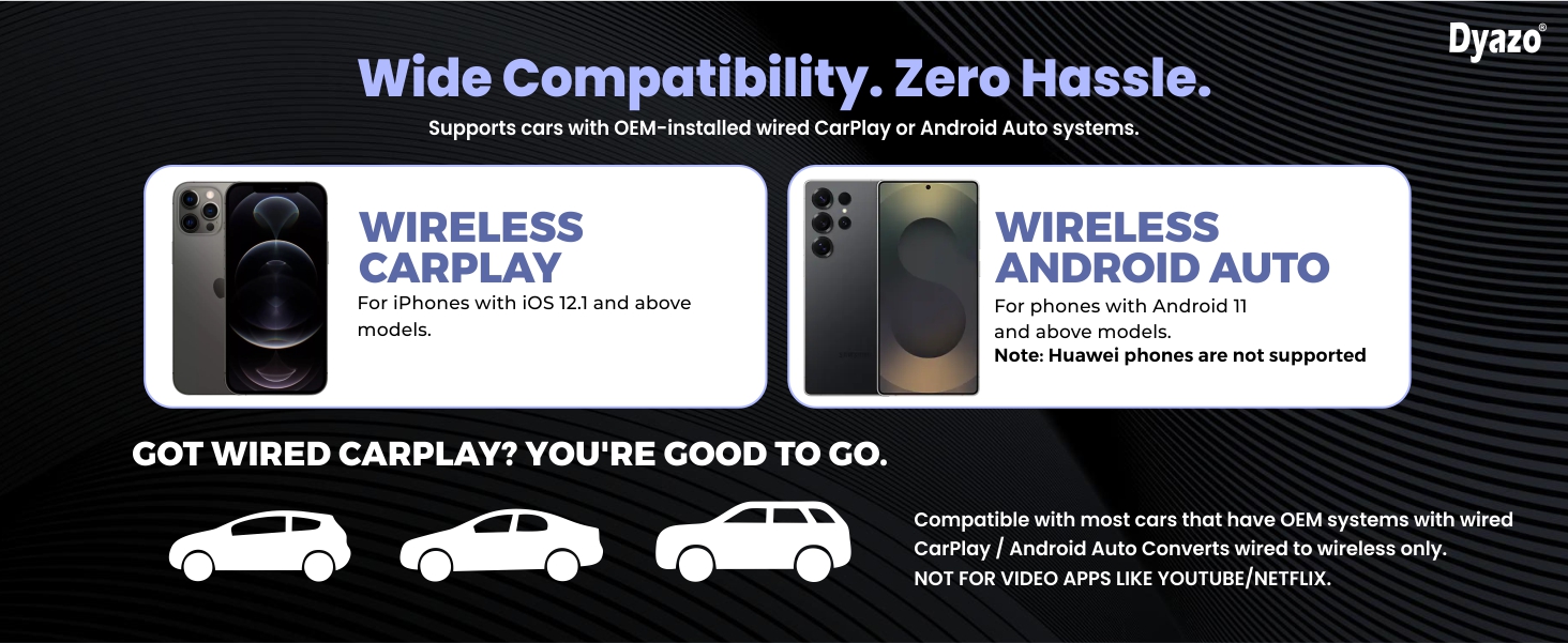 2-in-1 Wireless CarPlay & Android Auto Adapter | Converts Factory Wired CarPlay & Android Auto to Wireless | Plug & Play | USB-A & Type-C | BT v5.4 + 2.4G/5G WiFi Fast Auto Connection