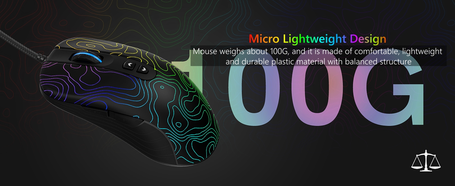 Wired Gaming Mouse,Black RGB Mouse,Computer Mouse Topographic