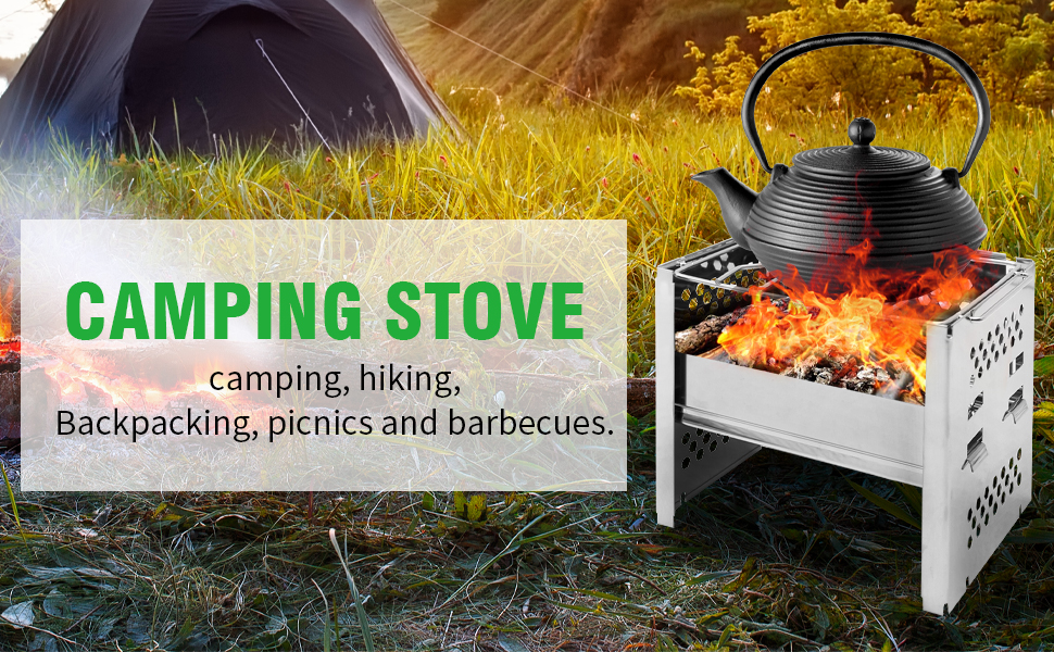 Portable Camping Stove, Collapsible Stainless Steel Wood Burning Stove