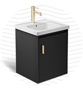 phiestina Pre-Assembled 16 Inch Black Floating Bathroom Vanity for Small Space, Wall-Mounted Smal...