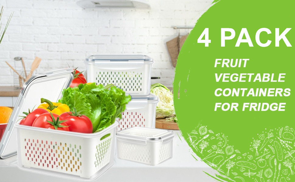 Fresh Food Storage Containers, 4 Pack Large Capacity