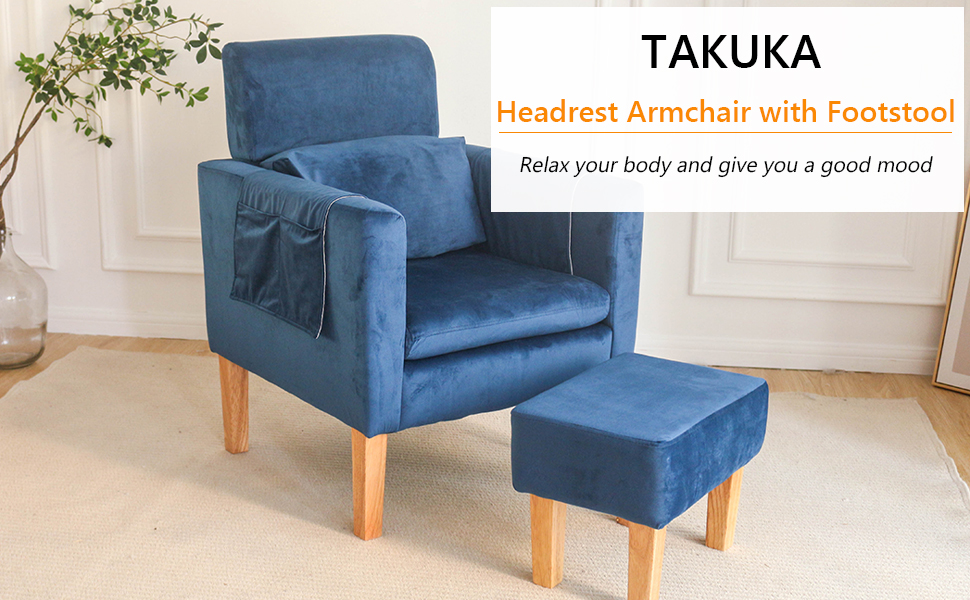 TAKUKA Modern Accent Velvet Blue Chair Upholstered Armchair