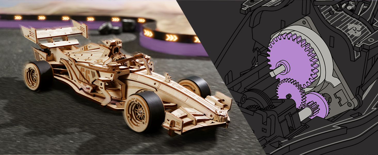 ROBOTIME 3D Puzzles for Adults, 118 Scale Wooden Racing