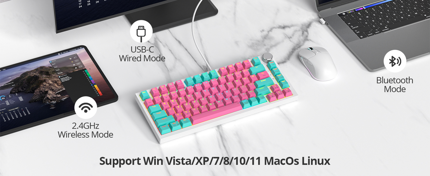 75% pink wireless mechanical keyboard