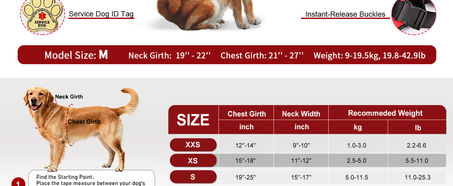 Opstin service dog vest size from XXS to XXXL