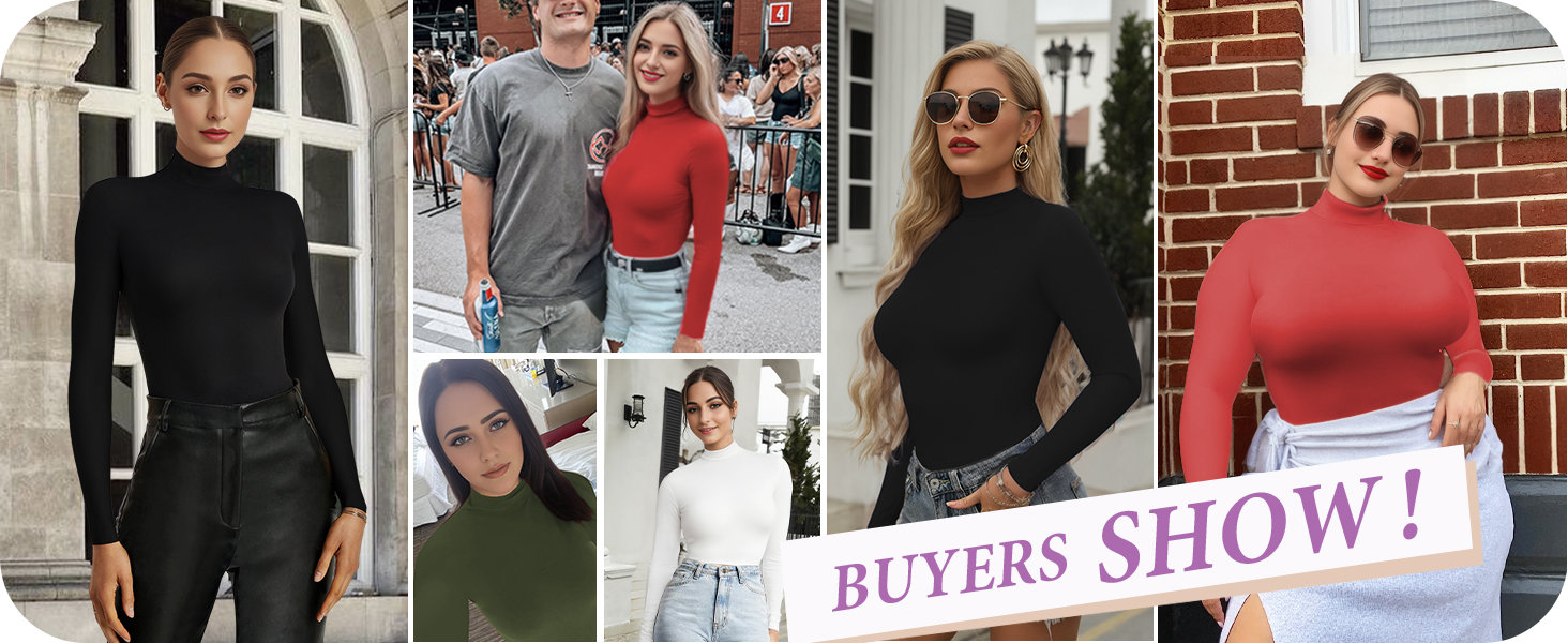 YOGINGO Women's Long Sleeve Mock Turtle Neck Bodysuits