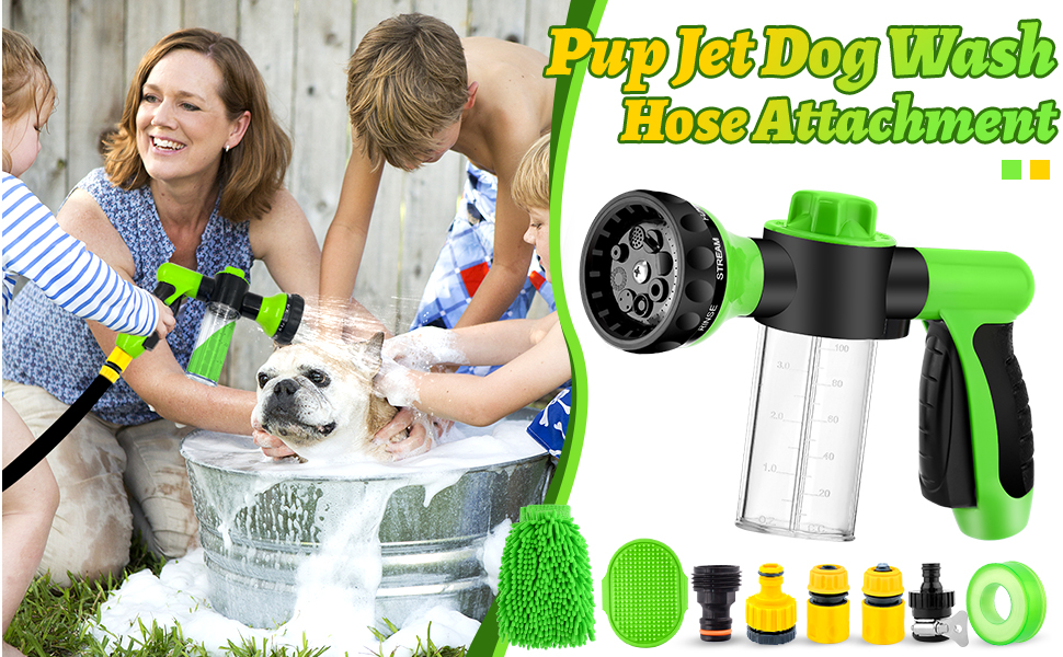 Pup Jet Dog Wash Hose Attachment, 8 Spray Pattern Dog Bath