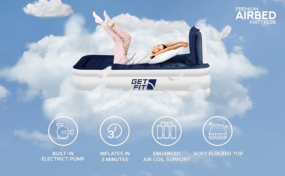 Get Fit Air Bed With Built In Electric Pump Premium Single Airbed