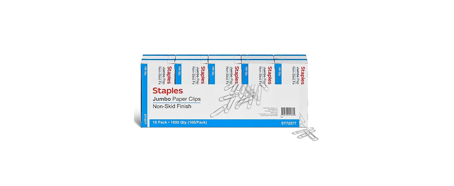 front view of 10 boxes of paperclips
