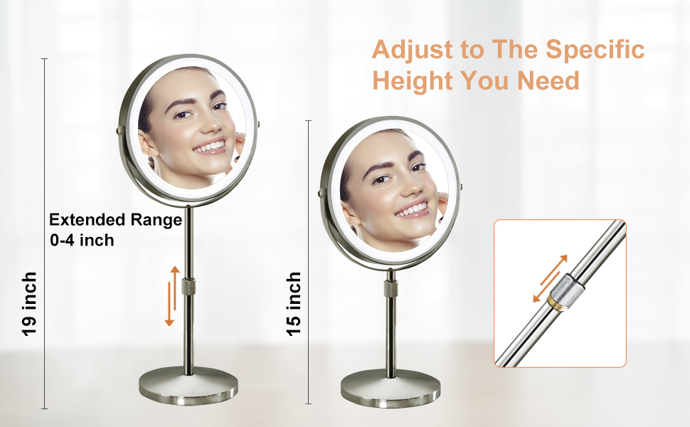Height Adjustable Lighted Makeup Mirror with 3 Color