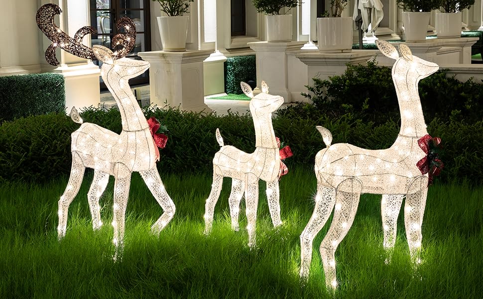 Shintenchi 3Piece LED Lighted Christmas Deer Outdoor Yard Decorations
