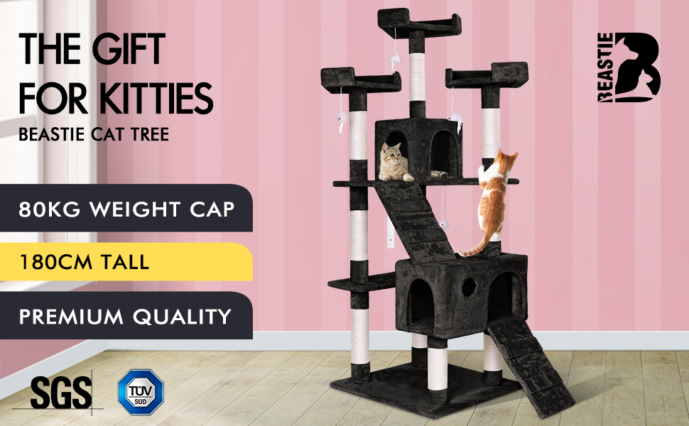 BEASTIE 180cm Cat Tree with Mouse Toy Scratching Post Tower Condo Cat