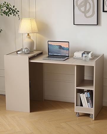 折りたたみデスク 多機能机 pcデスク 収納棚付きテーブル 伸縮式パソコンデスク Amazon｜FUNROLUX 折りたたみデスク 多機能机 pcデスク 収納棚