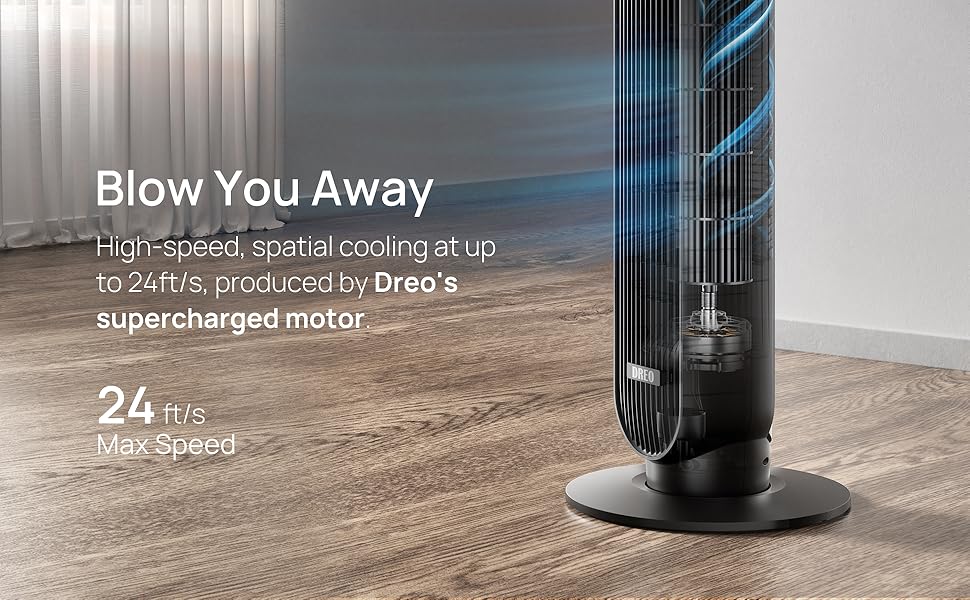 Dreo Nomad One Tower Fan with Remote, 24ft/s Velocity Quiet