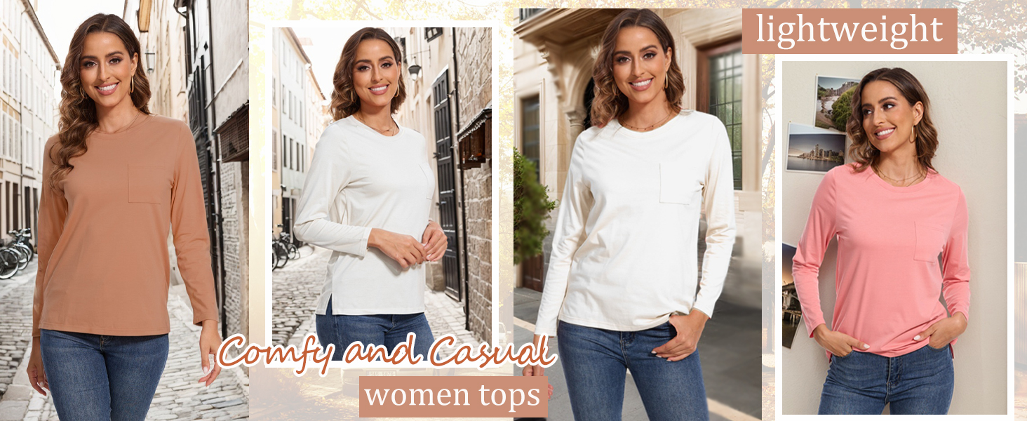 NEYOUQE Womens Fall Fasion long sleeve tops casual trendy tshirts shirts