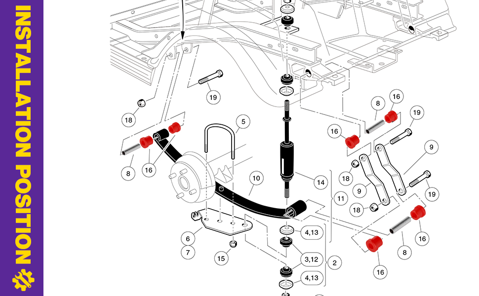 HOWBOW EZGO TXT Rear Bushing Kit, Golf Cart Rear Leaf