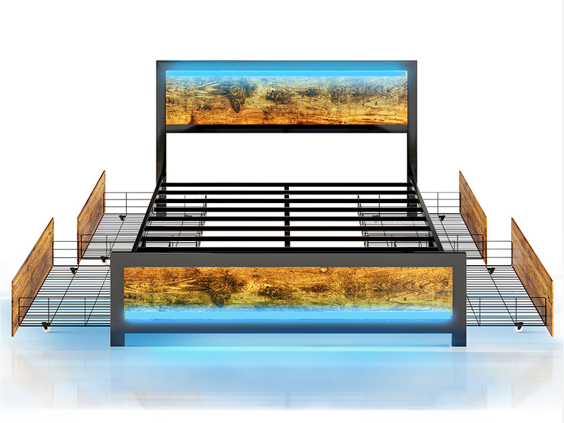 Ailisite Queen Size Bed Frame with Storage Drawers, LED