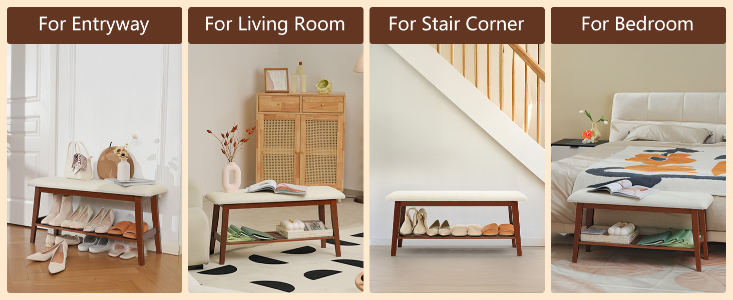 Shoe Bench, Bamboo 2 Tier Shoe Rack Bench, 35.4" Shoe Storage Bench 