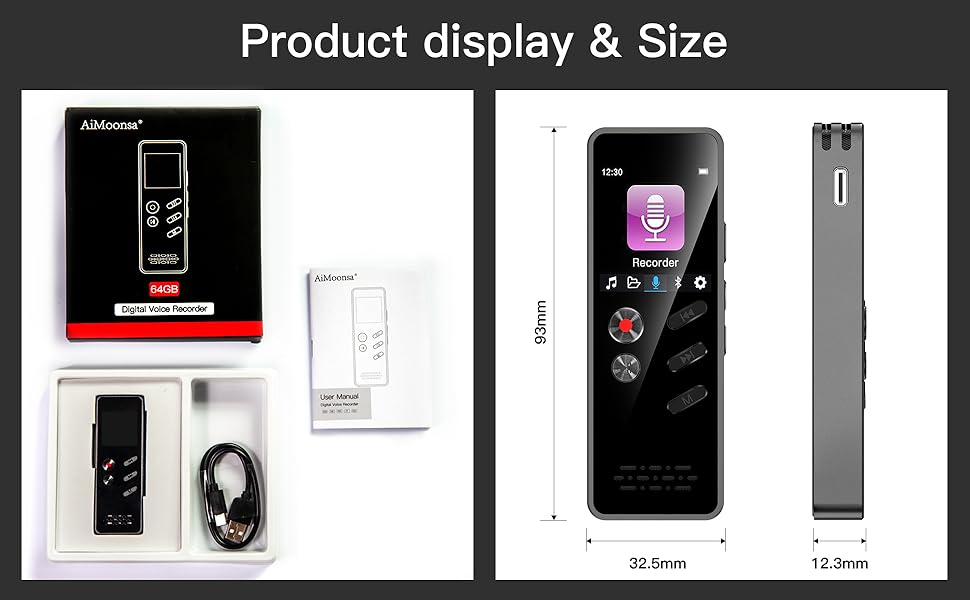 AiMoonsa 64GB Digital Voice Recorder, Voice Recorder with Playback